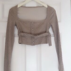 Elegant Tan Button-Down Long Sleeve Top